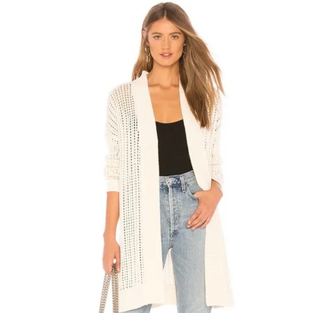 Lovers + Friends Lets Get Cozy Cardigan Sweater Open Front Crochet Cream Size S